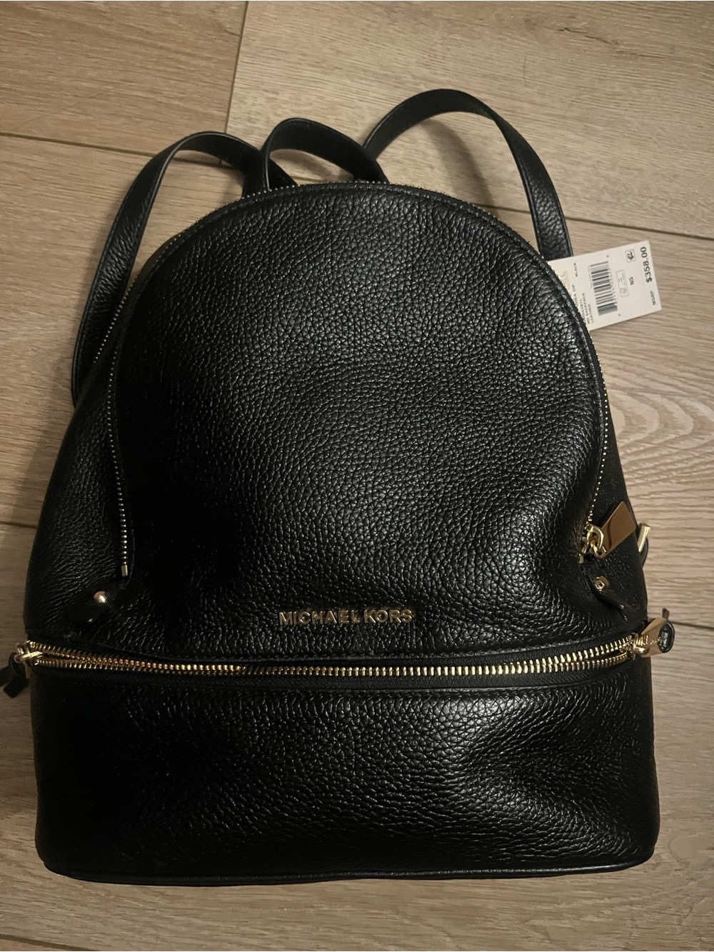 Michael Kors Black Pebbled Leather Backpack with Gold Accents -NWT